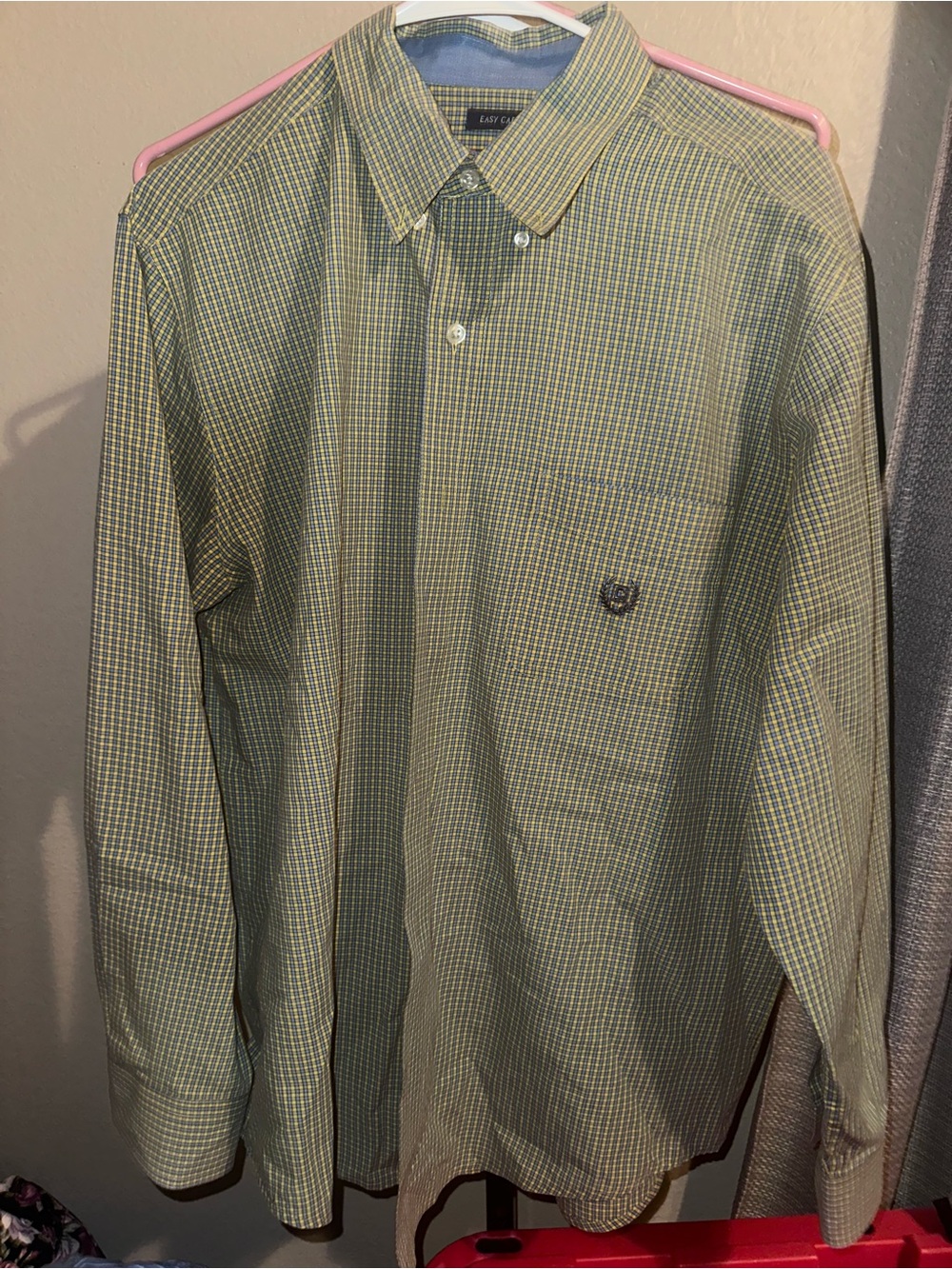 Chaps Men's Green and Yellow Checked Button-Down Shirt